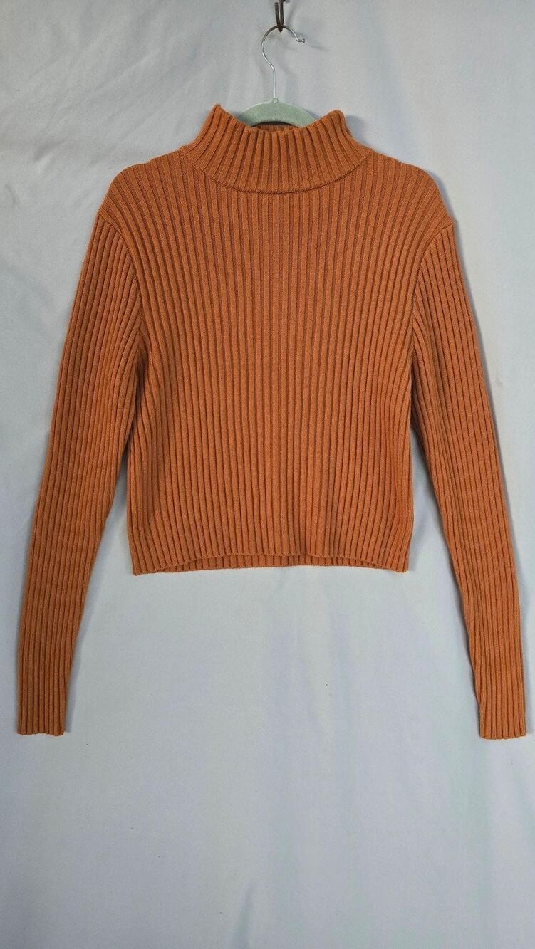 Levi's Sweater Womens Large Orange Ribbed Mock Neck Cropped Pullover Knit